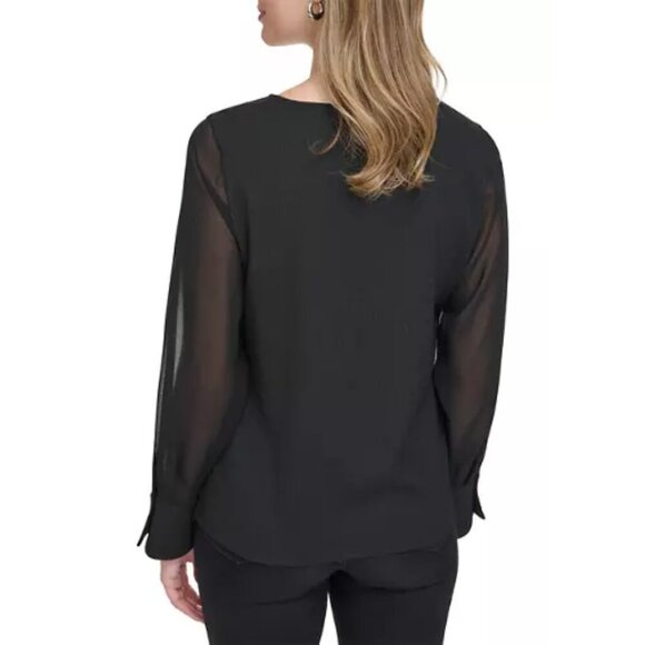 NWT Calvin Klein Chiffon Sleeve Blouse in Black Sz. 3X - Picture 2 of 3